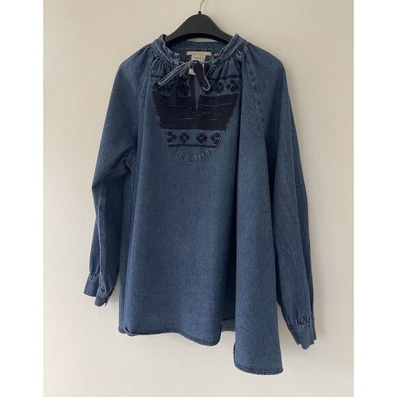 Anthropologie Ne Quittez Pas Chambray Denim Loose Top Size Large - Picture 6 of 9